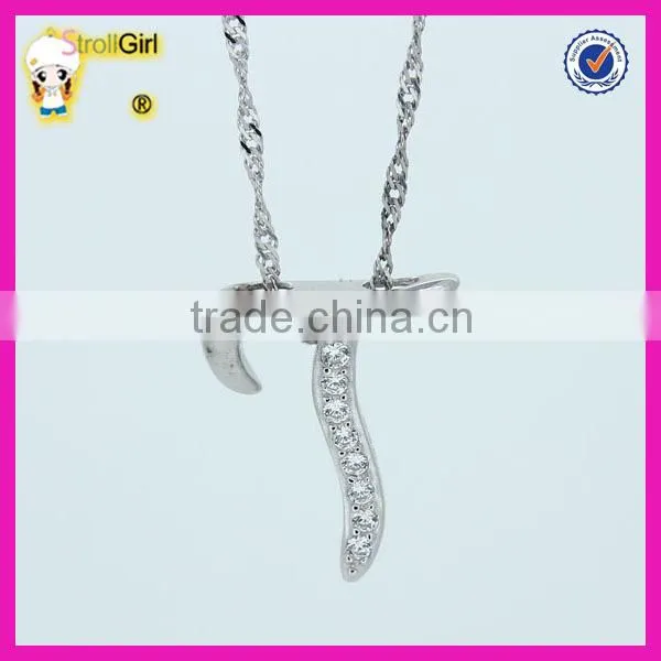 Personalized Letter Necklaces With Water Wave Chain, Cheap T Pendant Zircon Necklace photo-4