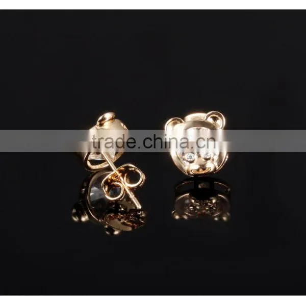 Wholesale 18k Gold Fashion Jewelry Cute Bear Gold Earring Tops Designs With Zircon photo-3