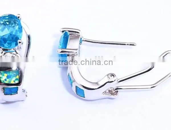 925 Sterling Silver Blue Opal Hoop Earrings Blue Topaz Earring photo-3