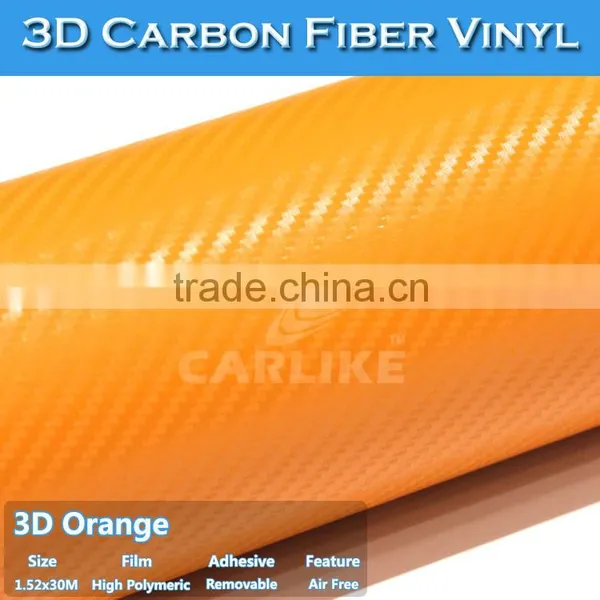 Removable Glue SINO Car Automobile Orange Carbon Fiber Car Wrap Vinyl Film photo-3