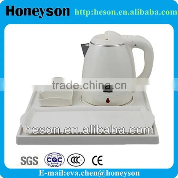 Hotel Room Supplies Welcome Electric Tea Pot Kettle and Melamine Tray Set