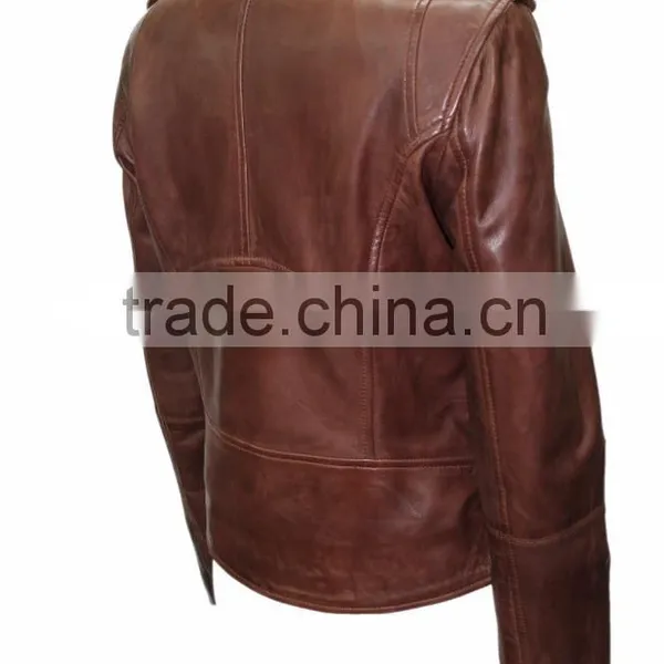 Ladies Short Brando Women Fitted Waist Length Soft Napa Lambskin Leather Jacket photo-3