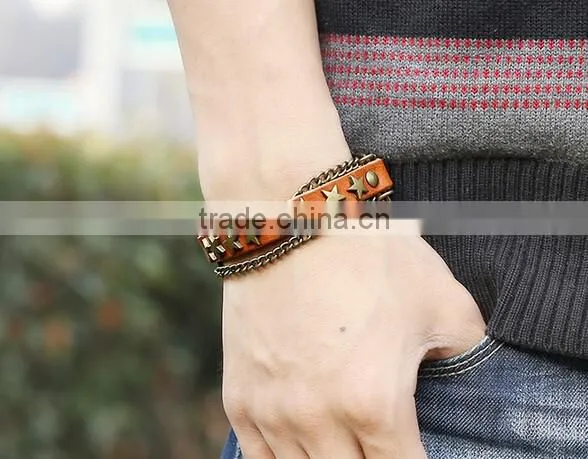 Punk Cool Men Womens Wide Genuine Leather Belt Bracelet Cuff Wristband Bangle photo-2