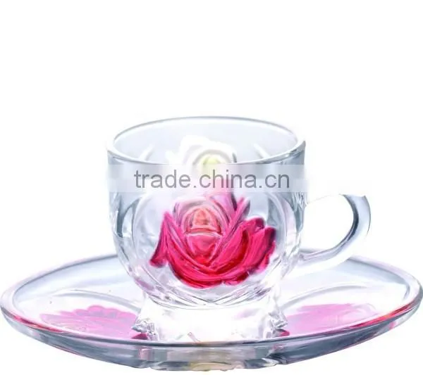 Colorful Rose Pattern Glass Cup and Saucer Set photo-3