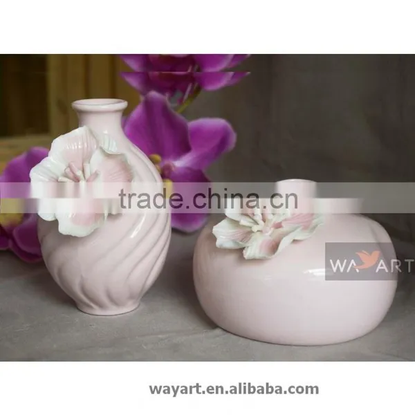 Handmade Flower of Pink Plain Ceramic Vase