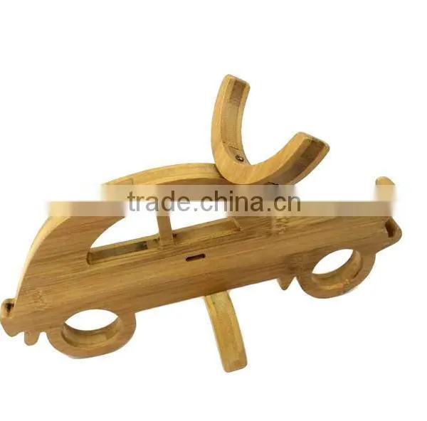 WR023/100% Bamboo Material Hot Sale Car Shaped Folding Bamboo Wine Rack photo-3