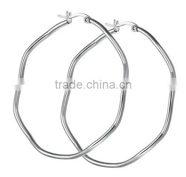 Latest Women Fashion Brand Stainless Steel Never Fade Silver Square Hoop Earrings Jewelry photo-2
