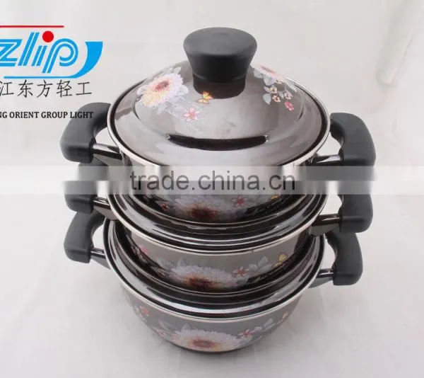 The Best Quality 3 Pcs Enamel Casserole With Metal Cover Beautiful Decal photo-2
