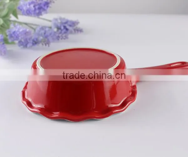 China Suppliers Kitchen Cookware Ceramic Baking Pans With Red Handle photo-2