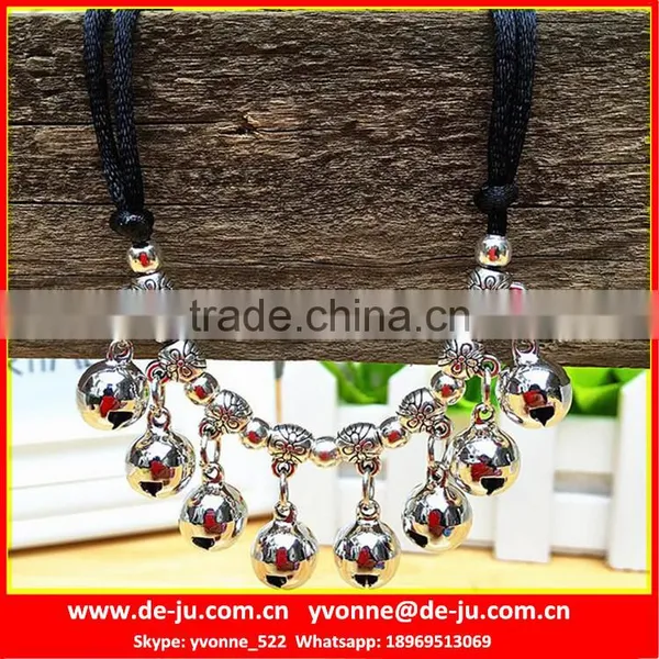Black Rope Silver Bells Pearl Collar