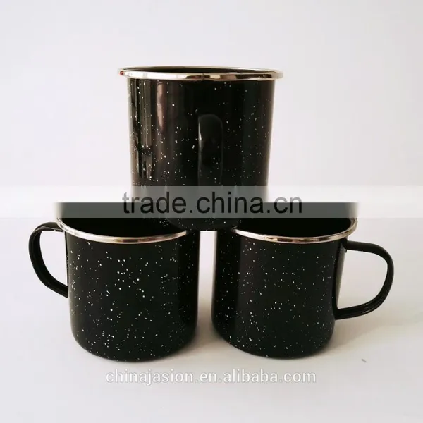 500ml Carbon Steel With Black Dots Coated White Enamel Cup Marble Metal Coffee Mug photo-6