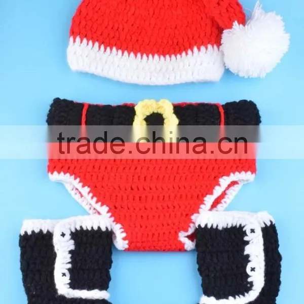 Crochet Christmas Costume Hat&Diaper/Pants Set Newborn Baby Photo Props Toddler Santa Photography Props photo-6