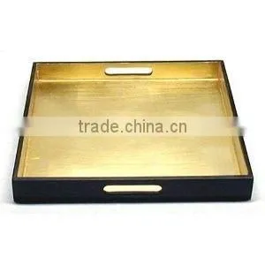 Eco Friendly Golden Lacquered Decorative Tray photo-3