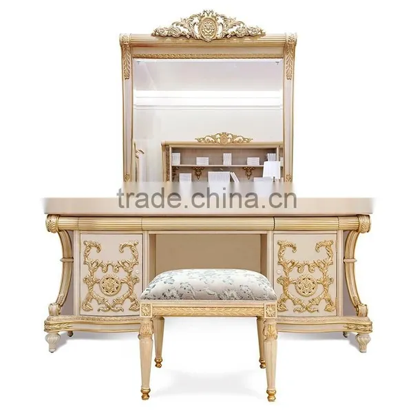 New Arrival Elegant Classic French Rococo Floral Painted Golden Vanity Dressing Table for Noble House BF12-05254b photo-5