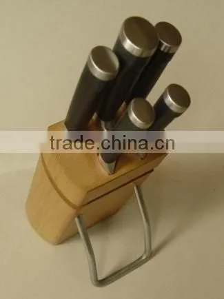 Regular 5- Slots Rubber Wood Knife Block, Stand, Holder, With Metal Foot photo-4