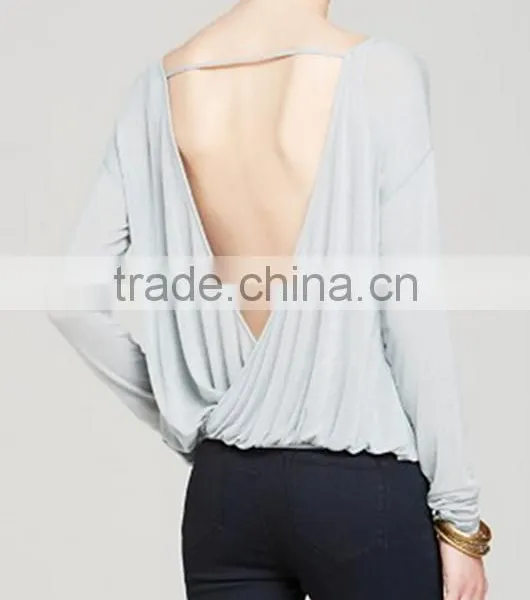 Sexy Women Ladies Crew Neck Backless Casual Long Sleeve Cotton T-Shirt Blouse Tops photo-3