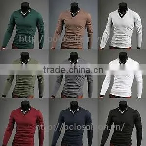 Men T Shirts, V Neck, Long Sleeve , 100% Cotton photo-6