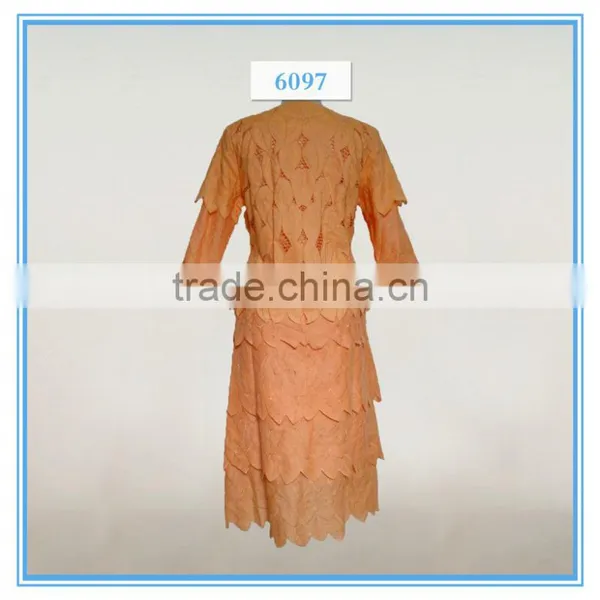 Ladies Wholesale Leaves Pattern Embroidery Cutwork Church Dresses Suits photo-2