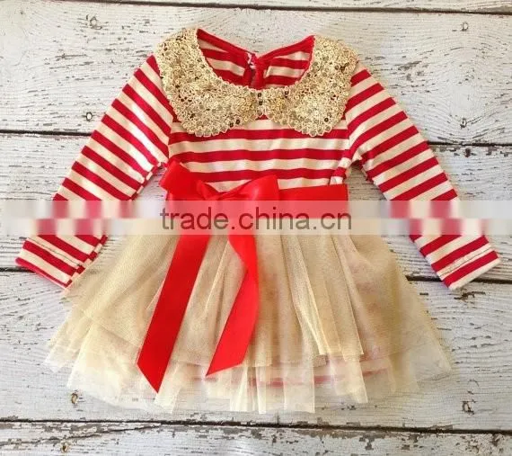 Long Sleeve Dress Red and White Stripe With Sequin Collar With Red Waistabnd Christmas Fancy Dress photo-2