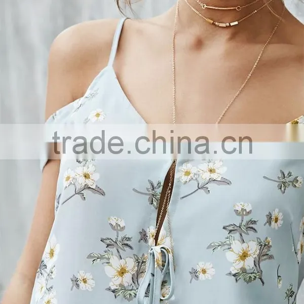 Cold Shoulder Tank Top/Floral Print Tank Top photo-4