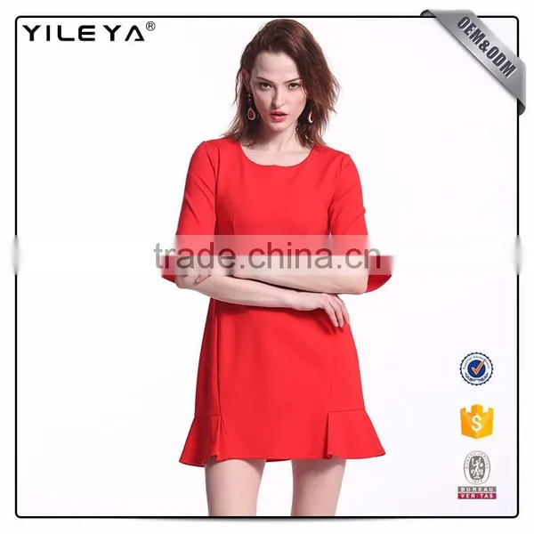Customizable Short Slim Waist Red Ruffle Dress photo-2