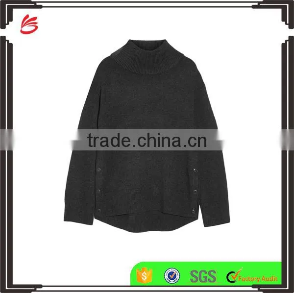High Quality Slips On Charlcoal Wool and Cashmere-Blend Turtleneck Sweater With Scoop Hem