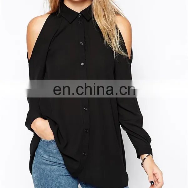 China Supplier Fashion Blouses 2015 / Dongguan Cold Shoulder Women Blouse / Clothing Manufacturers Chiffon Style Blouse photo-5