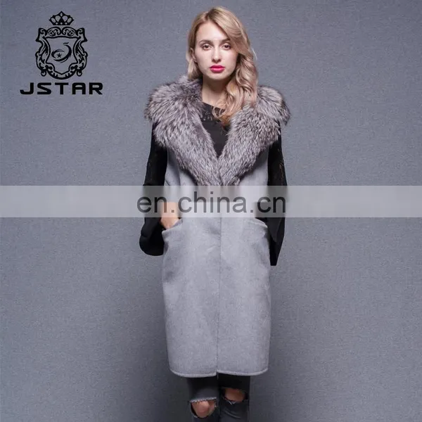 Lamb Fur Collar Female Fashion Double Side Cashmere Coat photo-4