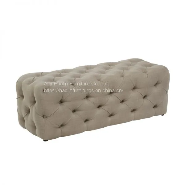 Velvet Ottoman Chair With Buttons Solid Wood Frame HL-7032 photo-2