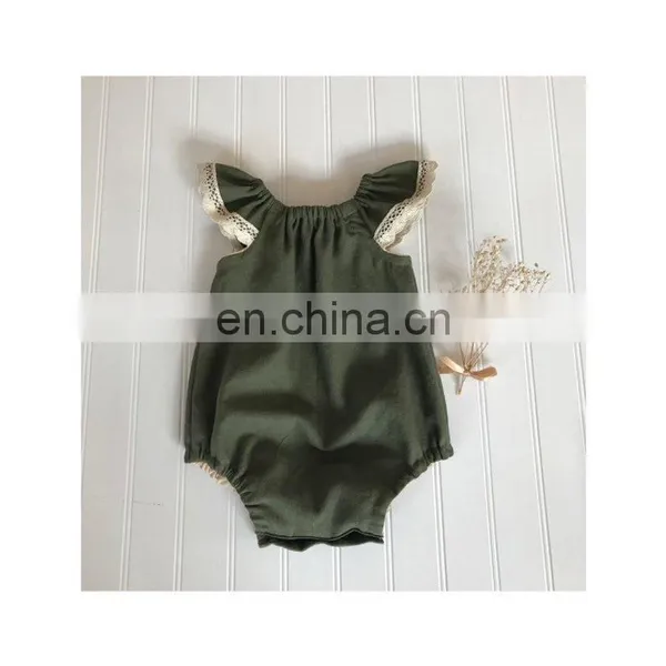 Wholesale Baby Fashion Cotton Clothes Baby Girls Princess Lace Ruffle Sleeve Linen Romper photo-3