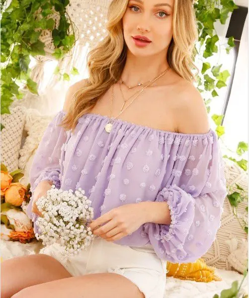 TEXTUERD SWISS DOT OFF THE SHOULDER SOLID CROP TOP