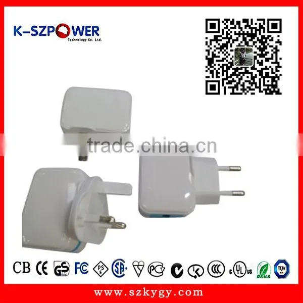 2016 G-series 10W K- 052000 Universal 5v 2a Charger Wall Mount CE UL GS Approved With US AU EU Plug With CE UL GS