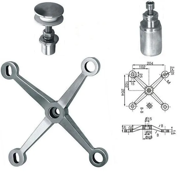 Heavy Duty Stainless Steel Spider 4 Way Arm 150mm SS304 Mirror Finish for Shopping Mall Entrance Glass Canopy photo-5