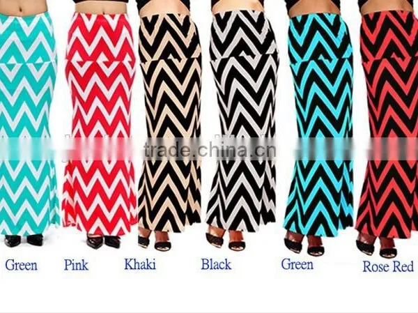 Hot Selling Latest Black and White Wholesale Chevron Maxi Skirt Long Design photo-2