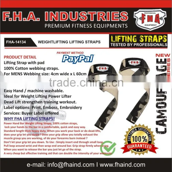 Camou Lifting Strap Weightlifting Wrist Strap Cross Fit Wraps Gym Accessories by FHA INDUSTRIES SIALKOT PAKISTAN