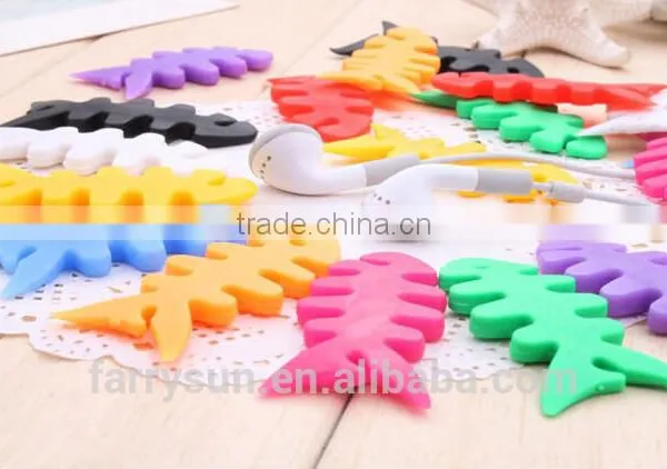 Hotsale Cheap Silicone Rubber Fish Bone Earphone Cord/Cable Winder photo-2