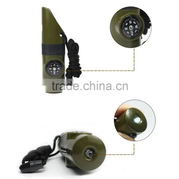 Multifunctional 7 in 1 Camping Outdoor Whistle With Compass Magnifier LED Flashlight Thermometer For Emergency Survival Tool photo-3