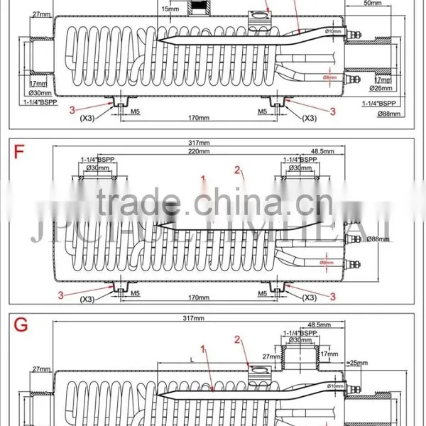9SUD31 Standard Liquid Heaters, 88mm Diameter, Length 313mm, Heli-coiled Tubular Heater photo-3