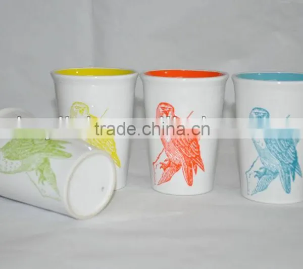 bird design ceramic double wall mug