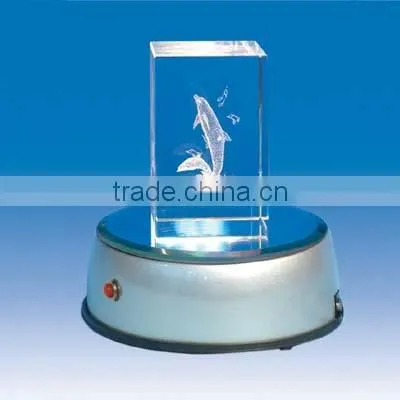 Wholesale 3d laser rngraving crystal block/cube with LED base , 3d LED cube