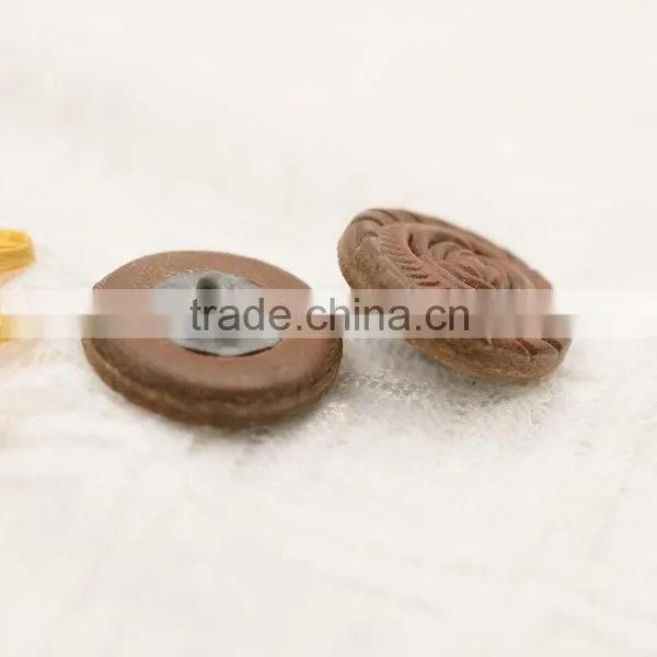 Brown Rose Pattern Leather Covered Shank Button photo-5