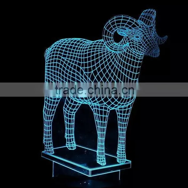 3D Optical Illusion Goat Night Lamp Night Light 10 Colorful LEDs Ultra-thin Acrylic Light Panel AA Battery or DC 5V photo-2