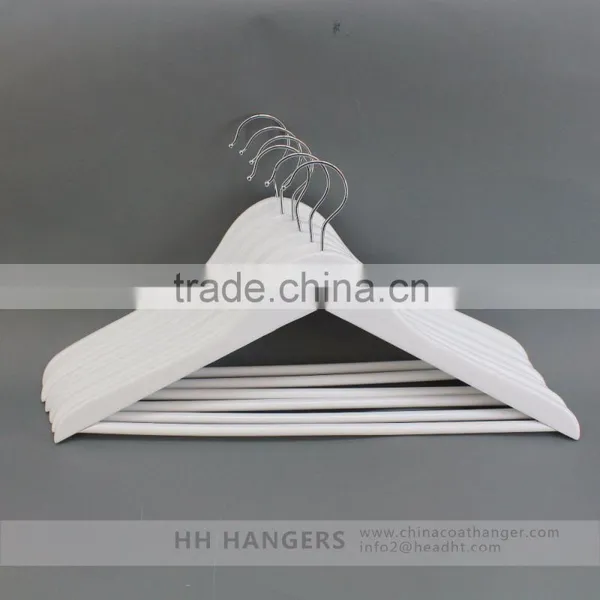 5PS/SET White Half Shiny With Bar Wooden Clothes Top Hangers