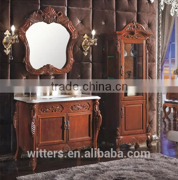 Antique Bathroom Vanity Foshan Furniture With Marble Top and Mirror WTS309 photo-3