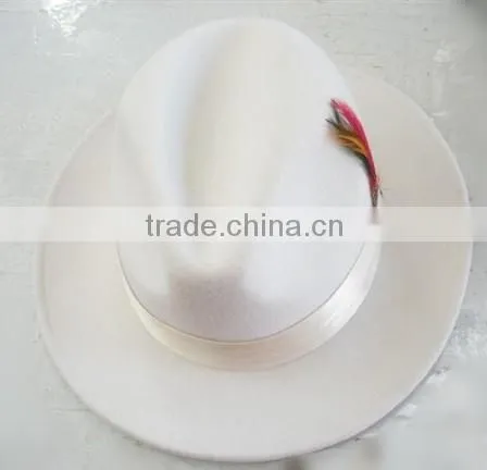 Mens Hat 100% Wool Wide Round Brim Fedora Cap Satin Feather Band Black photo-5