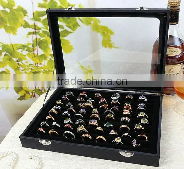 Black Wooden Leather Jewelry Display Stand Ring Tray photo-2