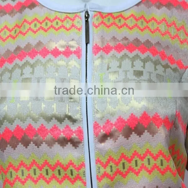 Bulk Wholesale Round Neck Jacquard Women Jacket With Gold Metal photo-2