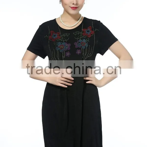 Comfortable Short Sleeve Dresses With Flower Printed Knitted Plus Size Women Dresses photo-4