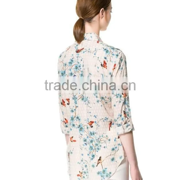 Fashion Ladies Blouse,bird Printing Woman Shirt/women Colthing Long Sleeve photo-3