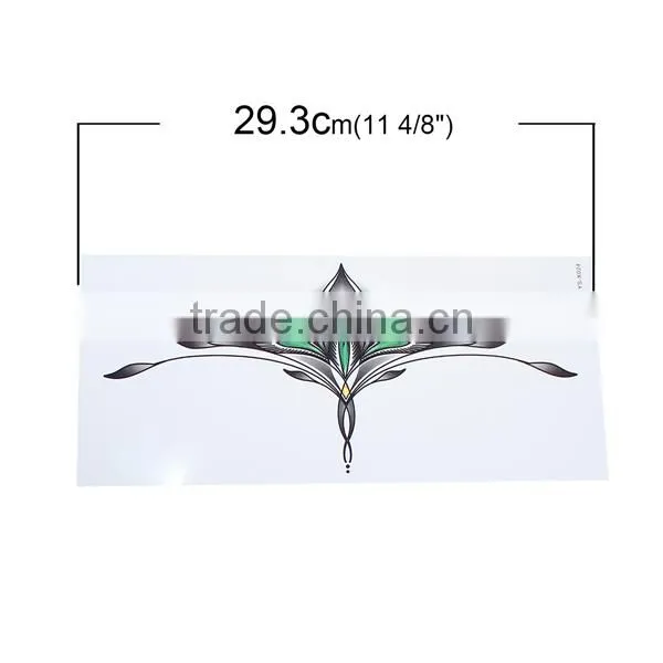 Paper Removable Waterproof Temporary Sternum Tattoo Sticker Body Art Black Flower Pattern Custom Temporary Tattoos photo-2